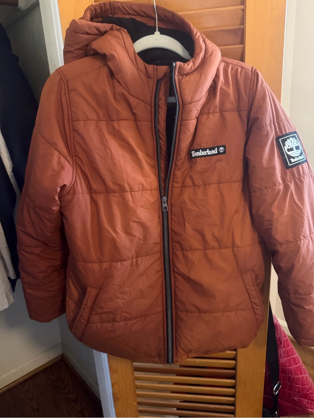 Timberland Boys Rust Orange Hooded Quilted Puffer Jacket